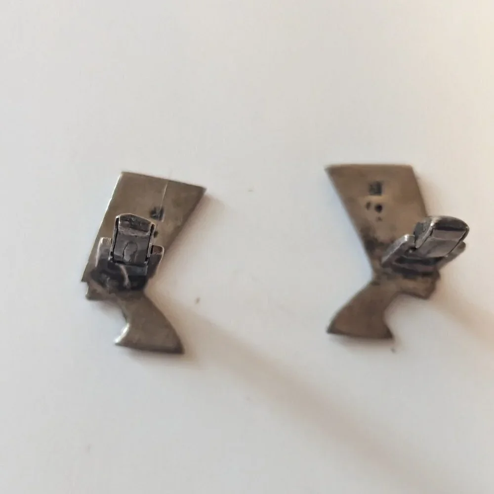Vintage Cufflinks Egyptian Sterling Silver Nefertiti Egyptian Revival Whale Back